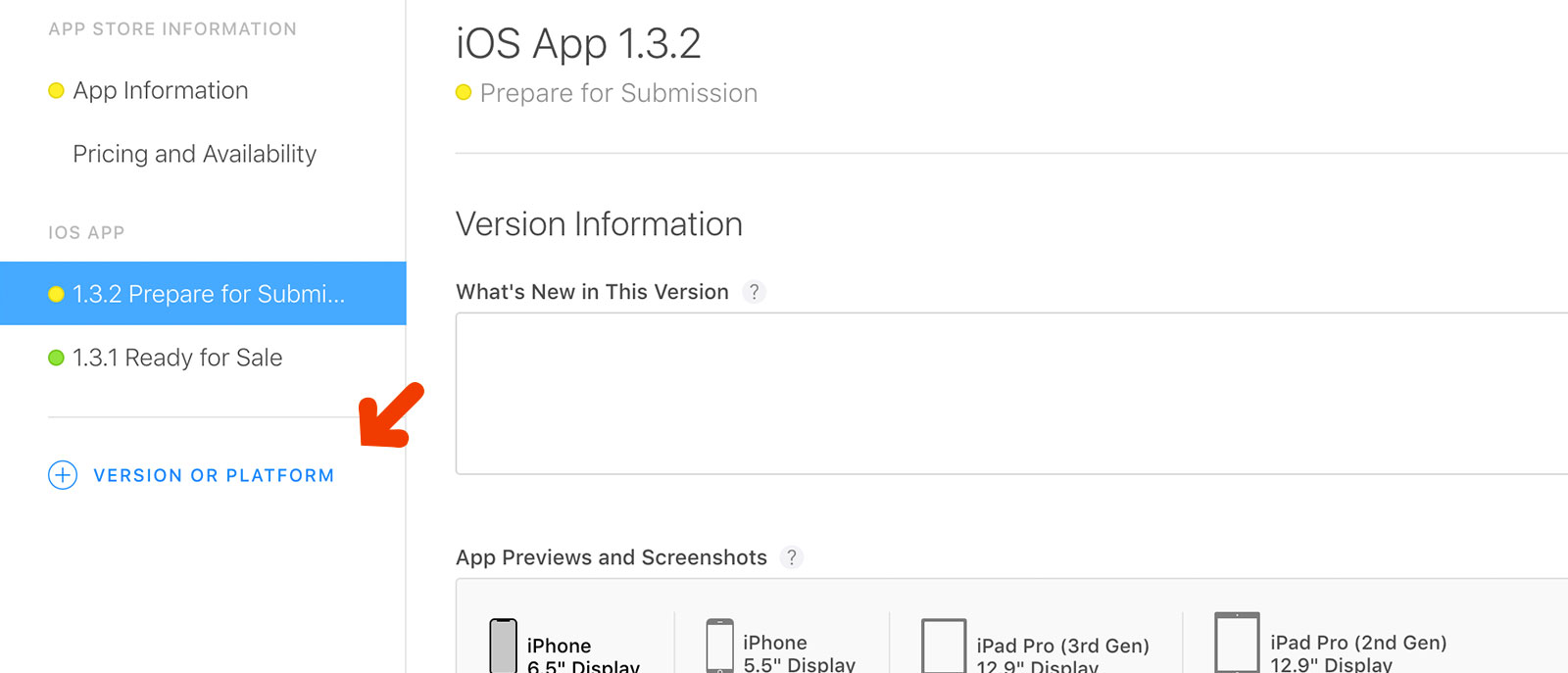 Create a new version in App Store Connect
